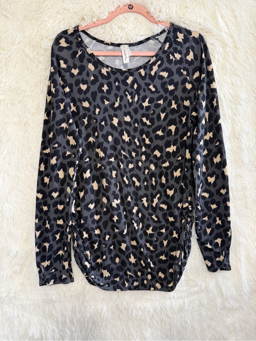 Vanilla Bay Womens Leopard Print Tunic Top Size L Grey Indie Sleaze Whimsigoth